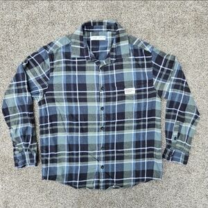 Zara Boys Plaid Long Sleeve Button Down Shirt Blue Green White Kids Size 11-12